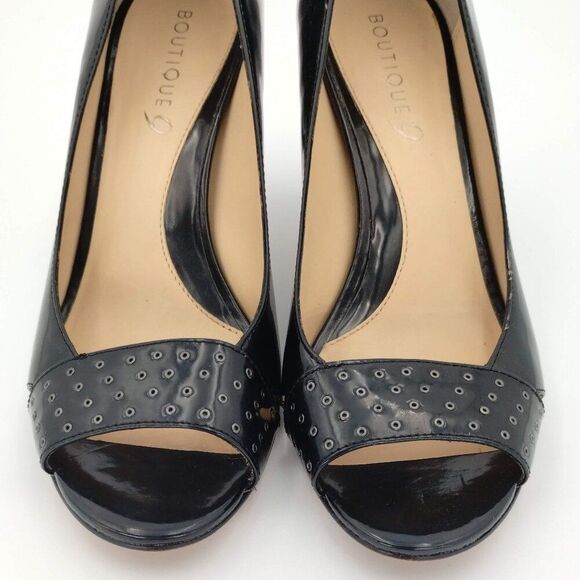 Boutique 9 Galetta Heels Studded Leather Open Toe Pumps Black Size 8.5 - Picture 6 of 11